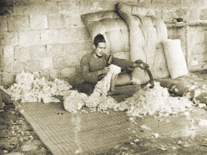 صورة تاريخية لنداف يقوم بنفش القطن﻿