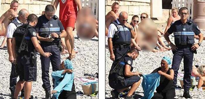 الشرطة الفرنسية تجبر مسلمة على خلع ملابسها على الشاطئ أمام الناس 
