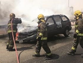 المركبة التي التهمتها النيران على الدائري السادس