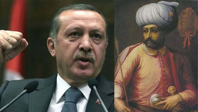 صورة مركبة للسلطان سليم الاول والرئيس رجب طيب اردوغان﻿