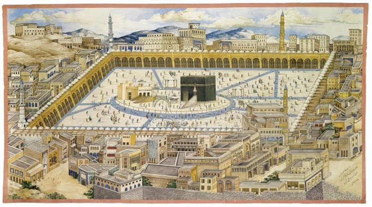 رسم يظهر مدينة مكة المكرمة عام 1875Hulton Fine Art Collection