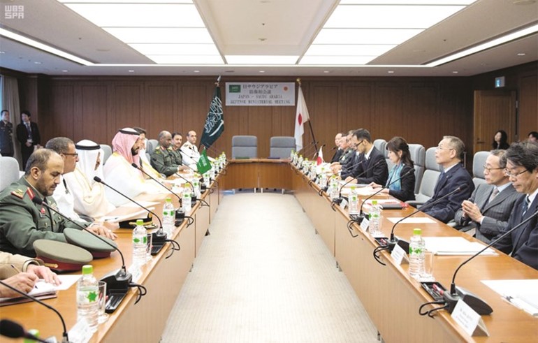 صاحب السمو الملكي الامير محمد بن سلمان ولي ولي العهد النائب الثاني لرئيس مجلس الوزراء وزير الدفاع السعودي مترئسا وفد المملكة
خلال مباحثاته امس مع وزيرة الدفاع اليابانيةواس