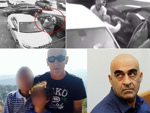 الجريمة بصورتين، وفي الاسفل من اليمين، رئيس البلدية سلمان عامر، ثم ضحيته المقاول منير نبواني