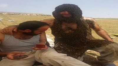 بالفيديو... تركي يغطي نفسه بالنحل لدخول موسوعة جينس
