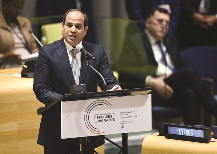 الرئيس المصري عبدالفتاح السيسي يلقى كلمته بالامم المتحدة حول الهجرة واللجوء﻿