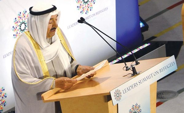 صاحب السمو الأمير الشيخ صباح الأحمد ملقيا كلمته أمام قمة القادة حول اللاجئين