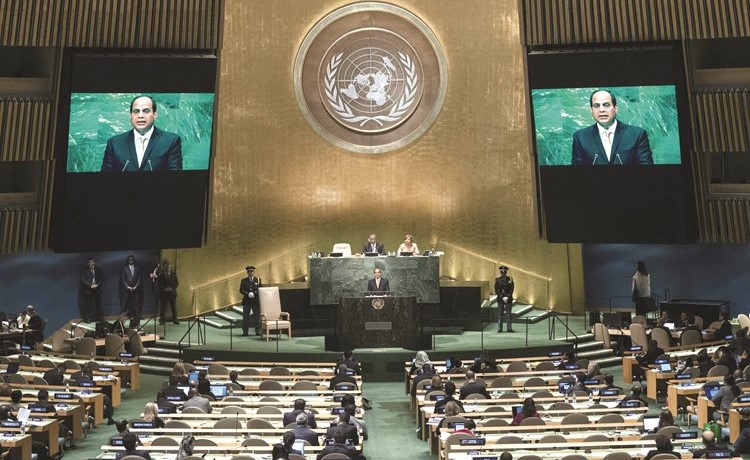 الرئيس عبدالفتاح السيسي متحدثا امام الدورة الـ71 للجمعية العامة للامم المتحدةرويترز﻿