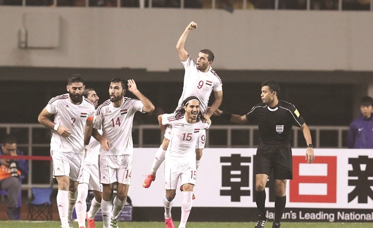 فرحة السوري محمود المواس بهدفه في مرمى الصين ﻿