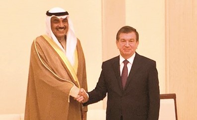الشيخ صباح الخالد خلال لقائه رئيس جمهورية اوزبكستان بالوكالة شوكت ميرزاييف ﻿