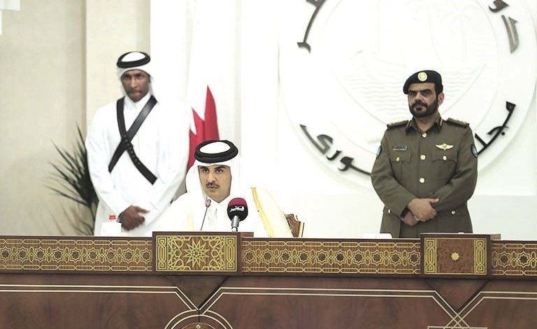 صاحب السمو الشيخ تميم بن حمد ال ثاني في خطابه السنوي بافتتاح دور الانعقاد العادي الخامس والاربعين لمجلس الشورى امس 	قنا﻿