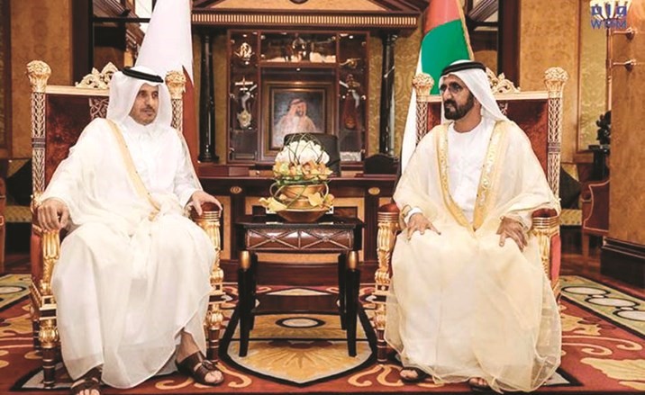صاحب السمو الشيخ محمد بن راشد خلال استقباله رئيس الوزراء ووزير الداخلية القطري الشيخ عبدالله بن ناصر ﻿﻿بن خليفة آل ثاني		( وام) ﻿