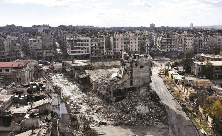 الدمار الذي لحق بحي بستان الباشا في حلب 	(أ.ف.پ)﻿