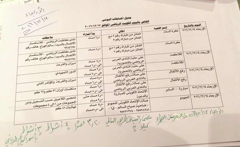 جدول منافسات اليوم الأربعاء ﻿
