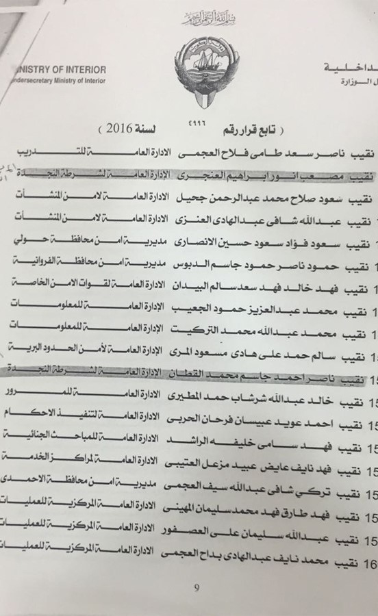 أسماء 219 نقيباً يخضعون لدورة تدريبية للترقية لرتبة رائد