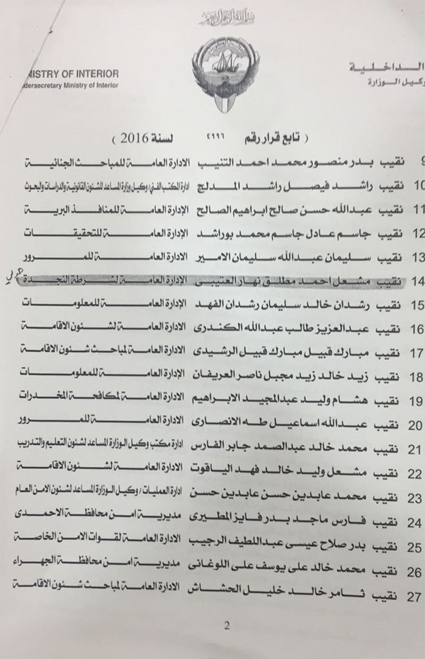 أسماء 219 نقيباً يخضعون لدورة تدريبية للترقية لرتبة رائد