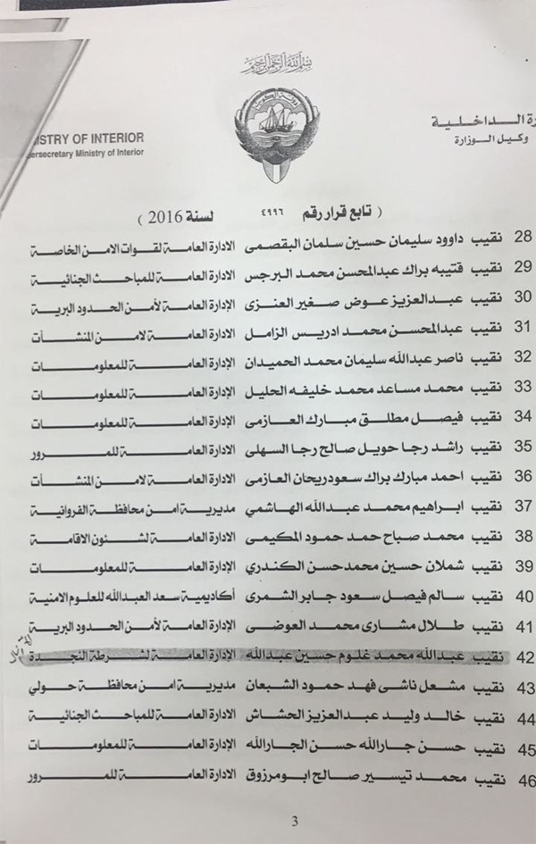 أسماء 219 نقيباً يخضعون لدورة تدريبية للترقية لرتبة رائد