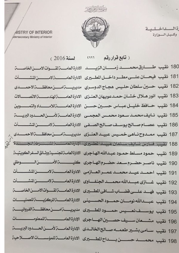 أسماء 219 نقيباً يخضعون لدورة تدريبية للترقية لرتبة رائد