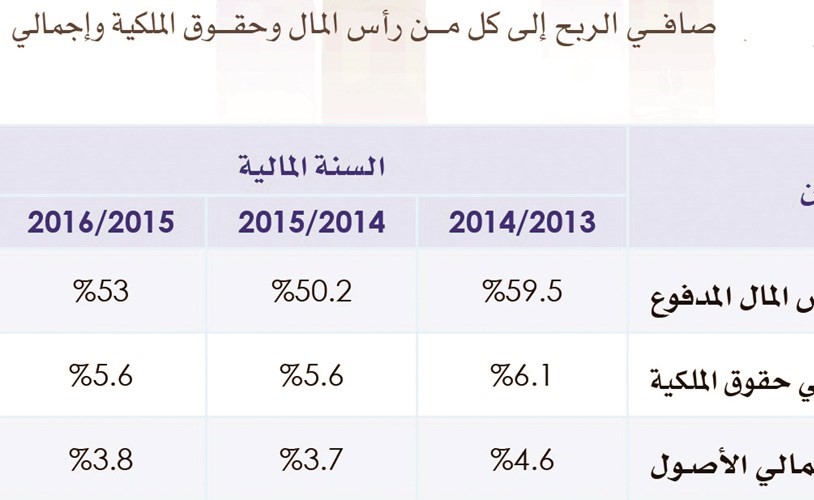 صافي الربح إلى كل من رأس المال وحقوق الملكية وإجمالي الأصول﻿