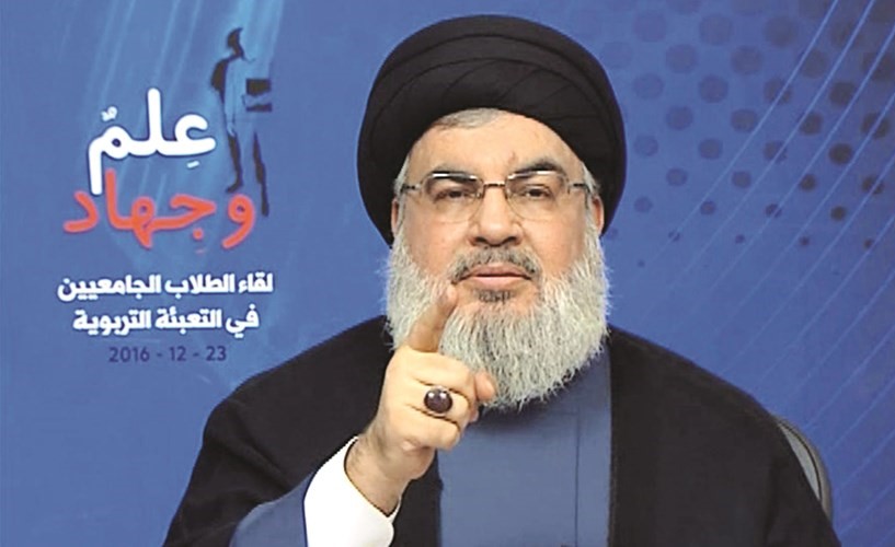 الامين العام لحزب الله اللبناني السيد حسن نصرالله خلال خطابه امس	 (أ.ف.پ)﻿