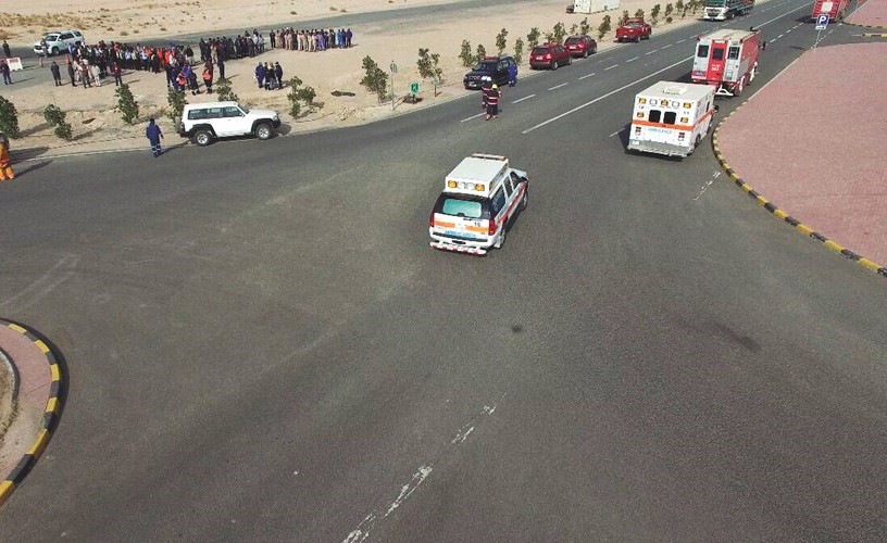 جانب من عملية التدريب على الاخلاء في مصنع ام العيش﻿