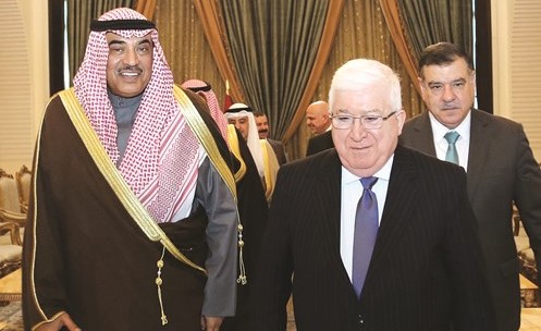 الشيخ صباح الخالد خلال لقائه الرئيس العراقي د.فؤاد معصوم في بغداد أمس﻿