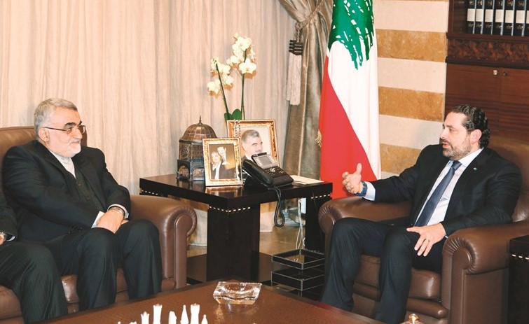 رئيس الحكومة سعد الحريري مستقبلا رئيس لجنة الأمن القومي والسياسي الخارجية في مجلس الشورى الايراني علاء الدين بروجردي 	(محمود الطويل)﻿