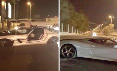 بالفيديو.. لحظة اصطدام سيارة فيراري و مرسيدس SLS .. شاهدوا حجم الأضرار