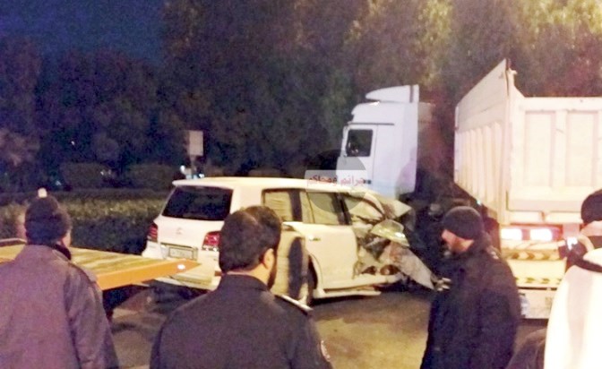 سيارة الخليجي وقد اصطدمت بالشاحنة﻿