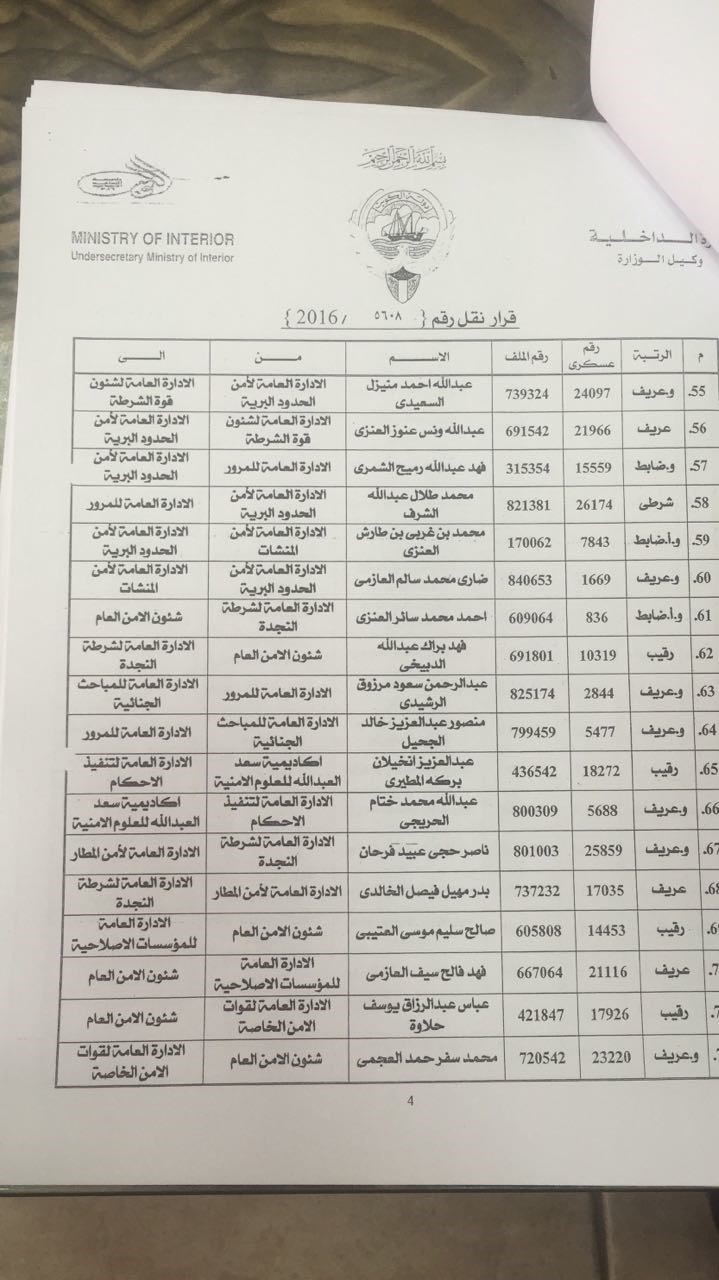 "الأنباء" تنشر كشف حركة تنقلات لضباط الصف والأفراد في "الأمن العام"