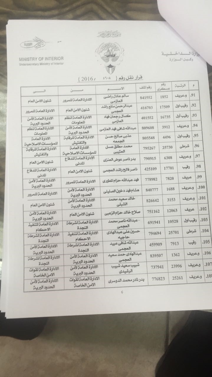 "الأنباء" تنشر كشف حركة تنقلات لضباط الصف والأفراد في "الأمن العام"
