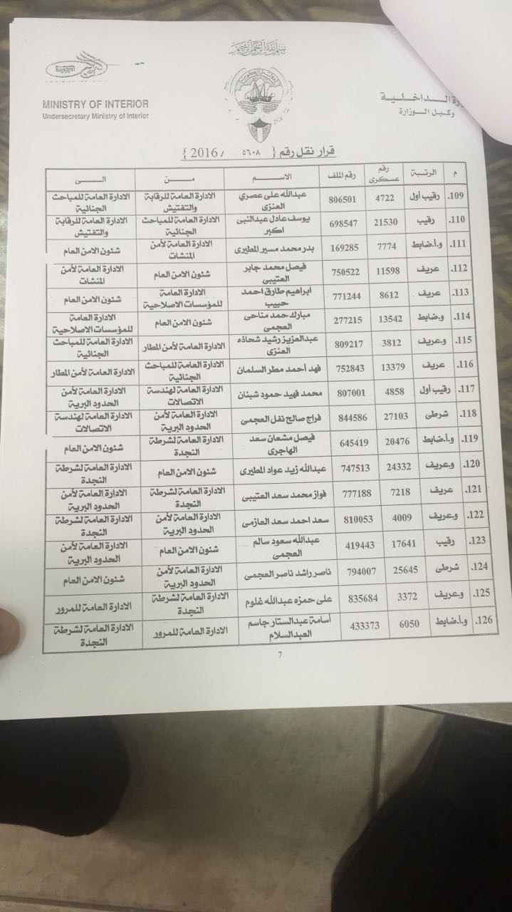 "الأنباء" تنشر كشف حركة تنقلات لضباط الصف والأفراد في "الأمن العام"