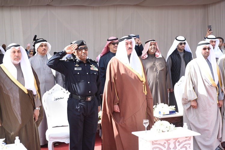 الفريق م.فهد الأمير واللواء علي ماضي ود.محمد البصيري ود.نايف الحجرف خلال الاحتفال في محافظة الجهراء﻿