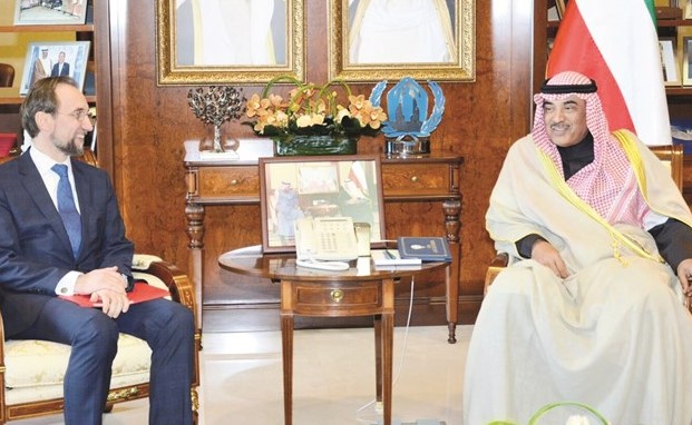 الشيخ صباح الخالد مستقبلا مفوض الامم المتحدة لحقوق الانسان الامير زيد بن رعد ﻿