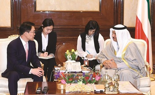 سمو رئيس الوزراء الشيخ جابر المبارك مستقبلا وزير الاراضي والبنية التحتية الكورية﻿