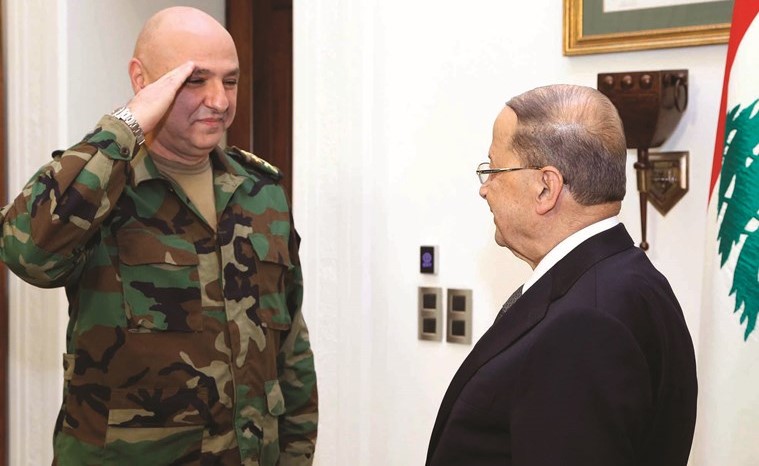 القائد الجديد للجيش العماد جوزف عون يؤدي التحية للرئيس العماد ميشال عون في بعبدا	محمود الطويل﻿
