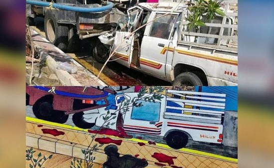 صورة مؤلمة.. رسمت لحظة مقتل أمها وأختها بحادث مروري