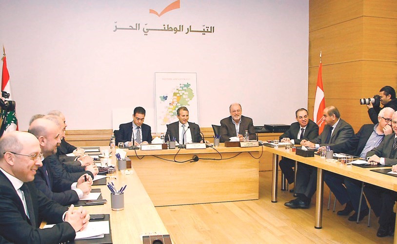 وزير الخارجية رئيس التيار الوطني الحر جبران باسيل خلال مؤتمر صحافي للاعلان صيغة جديدة لقانون الانتخاب		محمود الطويل ﻿