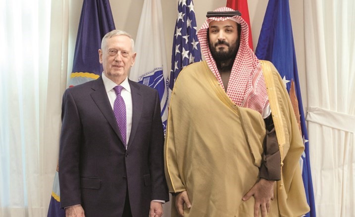 صاحب السمو الملكي الأمير محمد بن سلمان ولي ولي العهد النائب الثاني لرئيس مجلس الوزراء وزير الدفاع السعودي ووزير الدفاع الأميركي جيمس ماتيس قبيل مباحثاتهما في واشنطنواس﻿