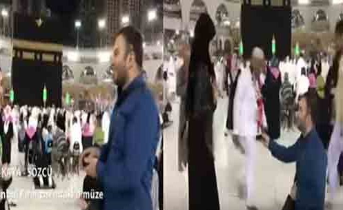 بالفيديو.. أمام الكعبة المشرفة.. شاب يعرض الزواج على فتاة في المسجد الحرام !