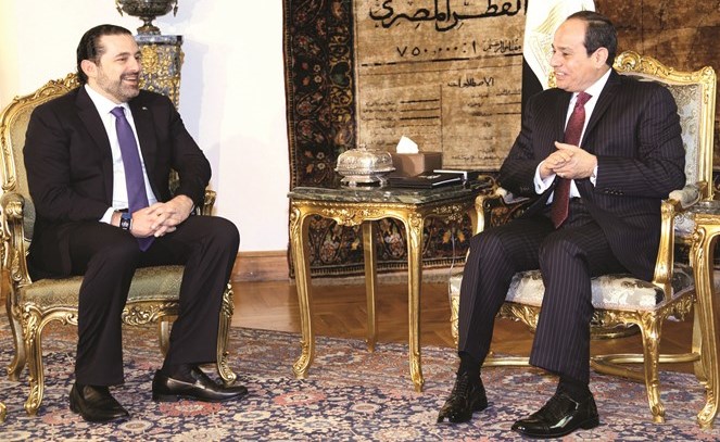 جانب من المباحثات التي جمعت الرئيس عبد الفتاح السيسي برئيس الوزراء اللبناني سعد الحريري ﻿