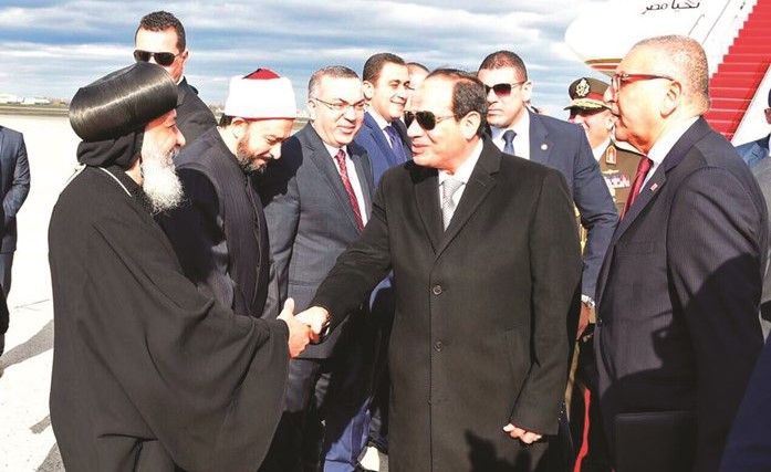 الرئيس عبد الفتاح السيسي خلال استقباله في قاعدة أندروز العسكرية في واشنطن ﻿