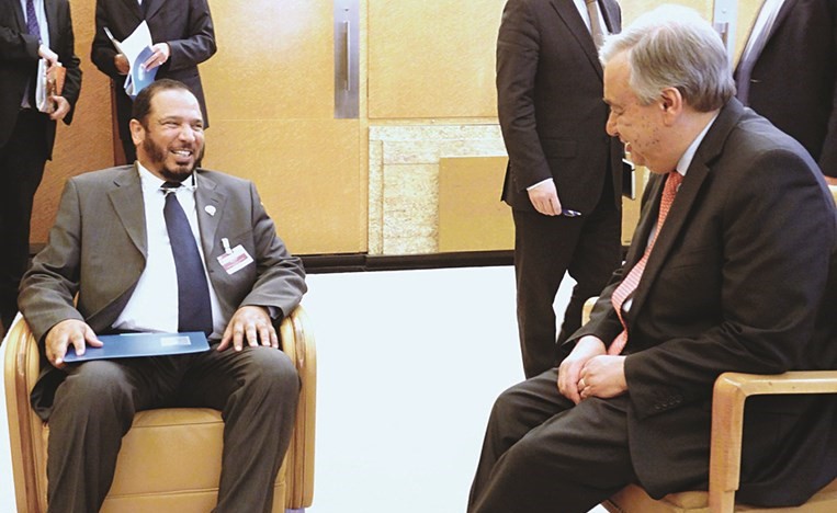 د.عبد الله المعتوق خلال لقائه مع انطونيو غوتيريس﻿