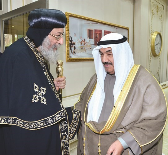 حديث بين سمو الشيخ ناصر المحمد والبابا تواضروس الثاني﻿