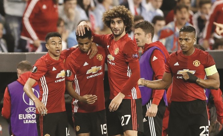 ماركوس راشفورد محتفلا بهدفه في مرمى سلتا فيغو	(رويترز)﻿