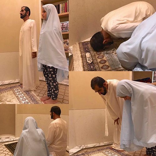 بالصور .. الشيخ محمد بن راشد ينشر صورته وهو يصلّي مع ابنته ويعلق: “أنا والجليلة”‎