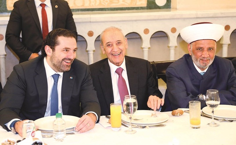 رئيس الحكومة سعد الحريري يقيم مأدبة افطار بحضور رئيس البرلمان نبيه بري والمفتي عبداللطيف دريان وشخصيات رسمية وروحية(محمود الطويل)﻿
