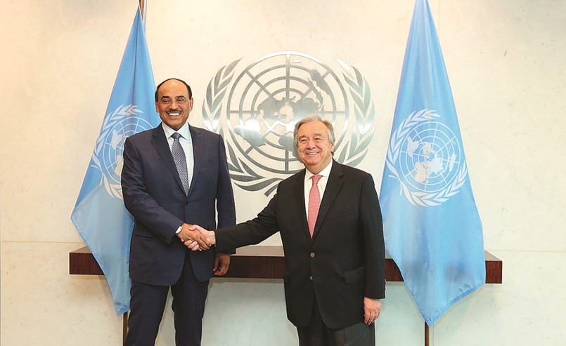 النائب الأول لرئيس مجلس الوزراء ووزير الخارجية الشيخ صباح الخالد مع الأمين العام للأمم المتحدة انتونيو غوتيريس	﻿
