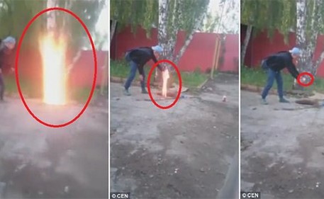 بالفيديو.. مراهق روسي يخاطر بحياته ويفجر أحد أنابيب المجاري