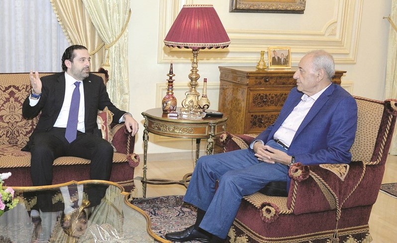 رئيس مجلس النواب نبيه بري مستقبلا رئيس الحكومة سعد الحريري في عين التينة(محمود الطويل) ﻿