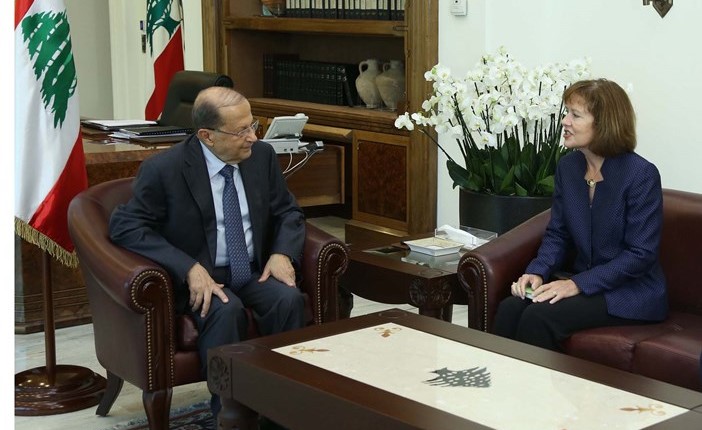 الرئيس العماد ميشال عون مستقبلا السفيرة الأميركية لدى لبنان اليزابيث ريتشارد في بعبدا			(محمود الطويل) ﻿